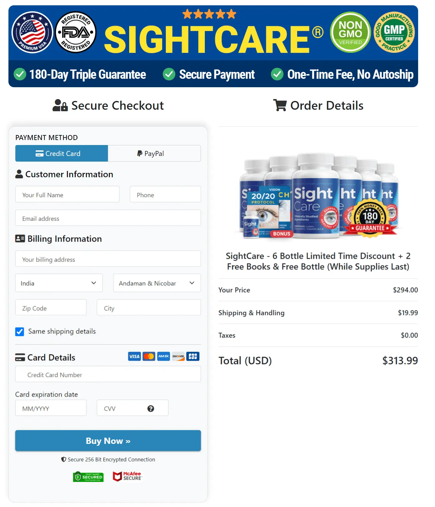  Sight Care order page